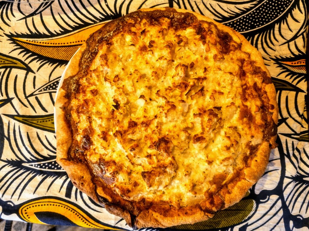 Homemade cheese and potato quiche, freshly baked at The Electric Elephant Cafe